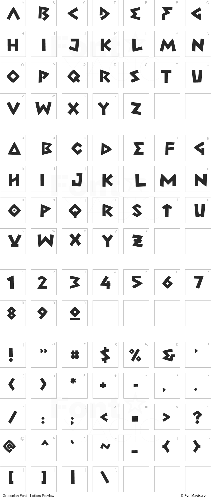 Greconian Font - All Latters Preview Chart