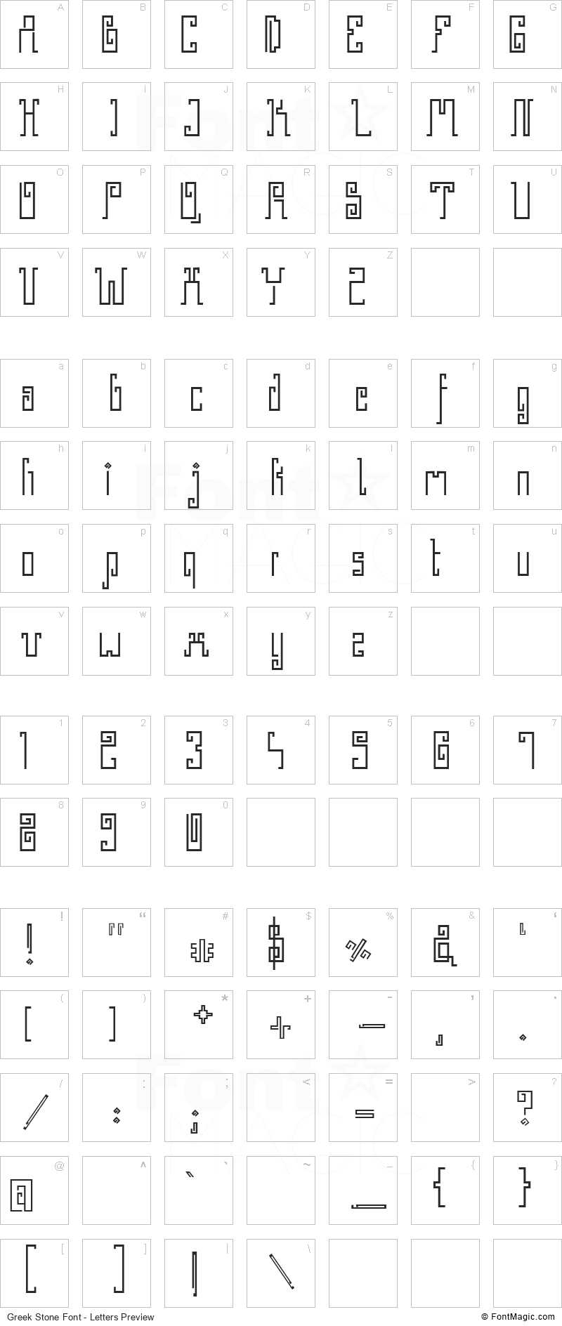 Greek Stone Font - All Latters Preview Chart