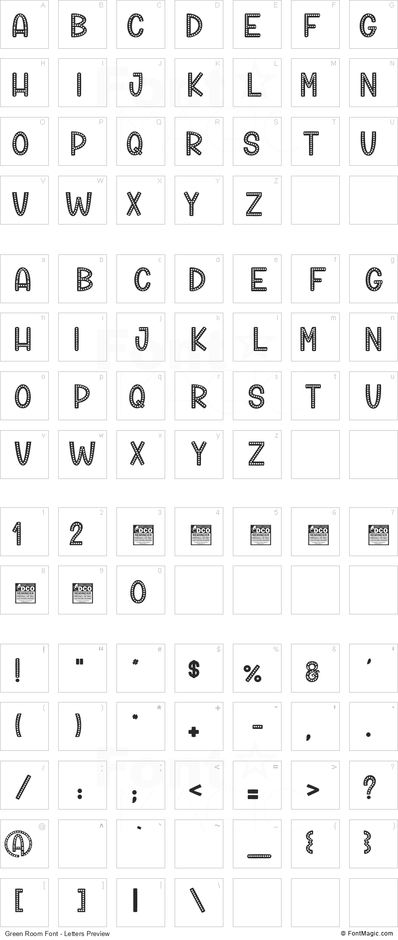 Green Room Font - All Latters Preview Chart