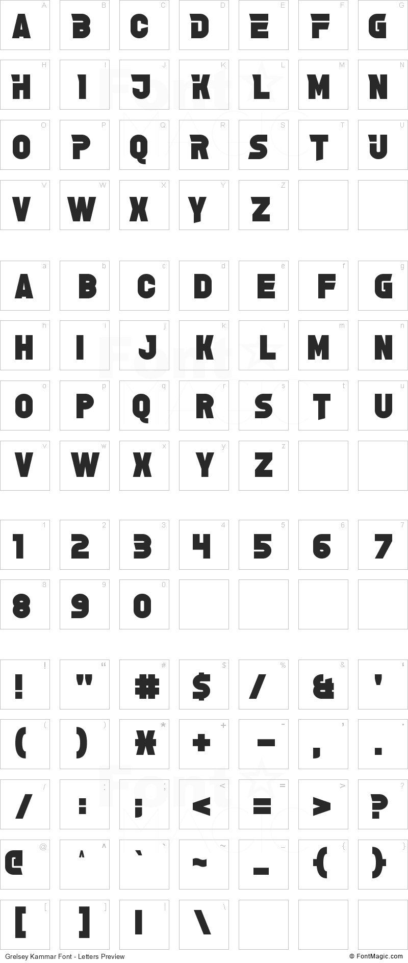 Grelsey Kammar Font - All Latters Preview Chart
