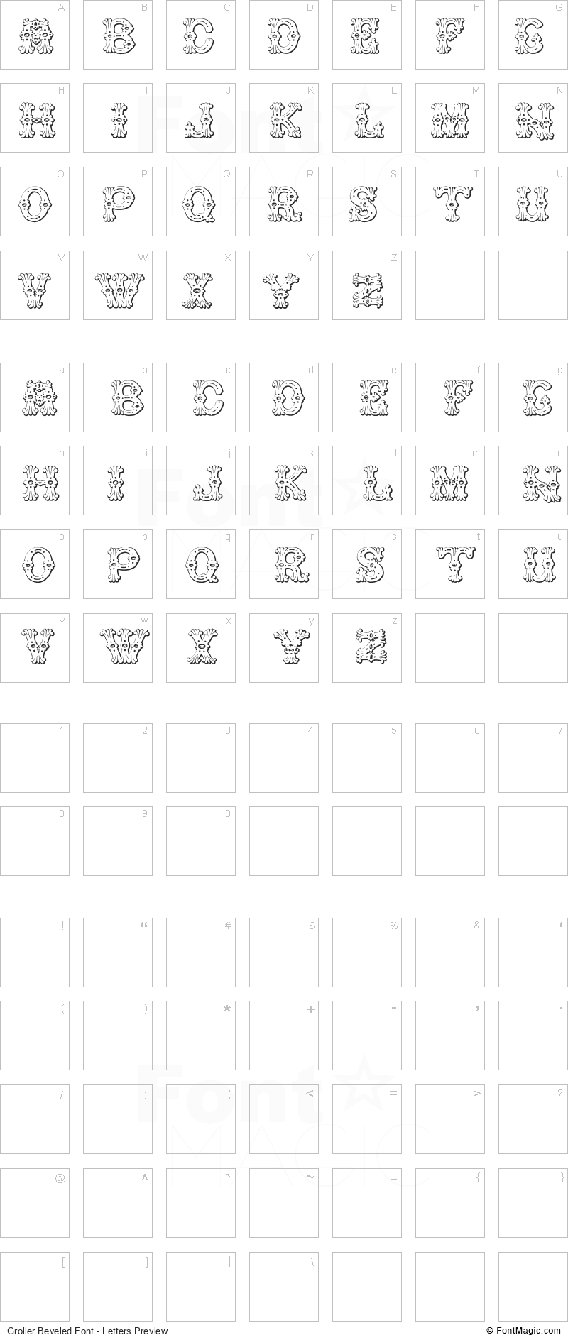 Grolier Beveled Font - All Latters Preview Chart
