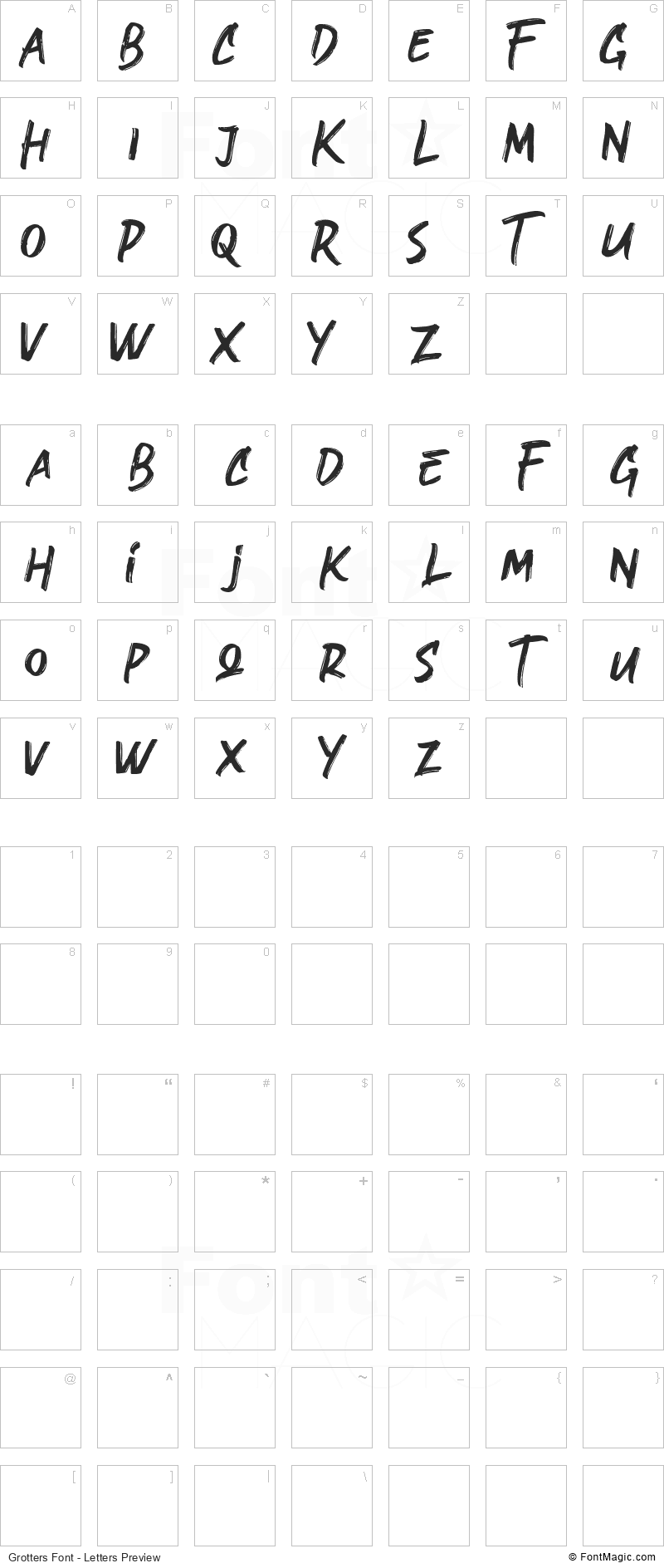 Grotters Font - All Latters Preview Chart