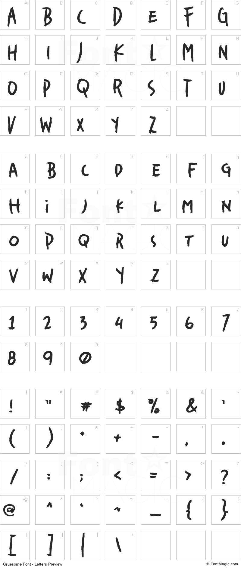 Gruesome Font - All Latters Preview Chart