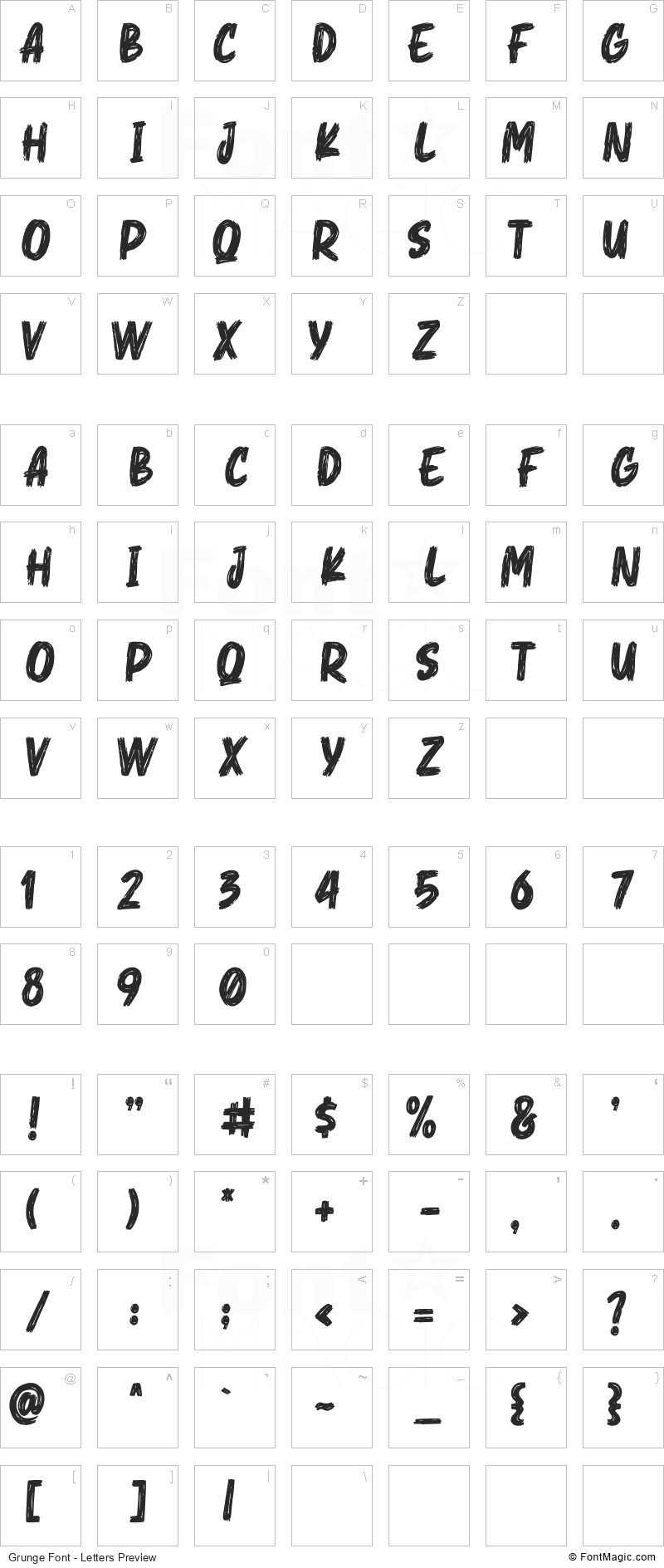Grunge Font - All Latters Preview Chart