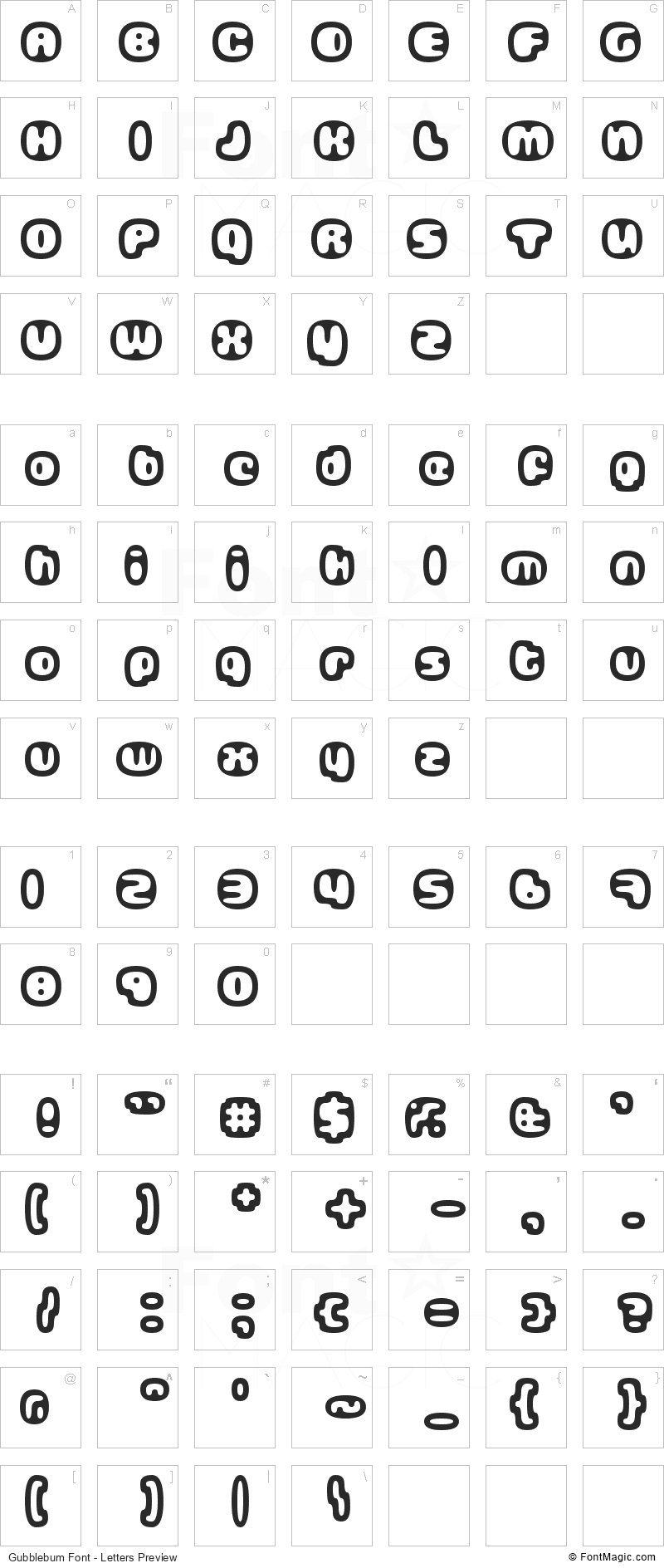Gubblebum Font - All Latters Preview Chart