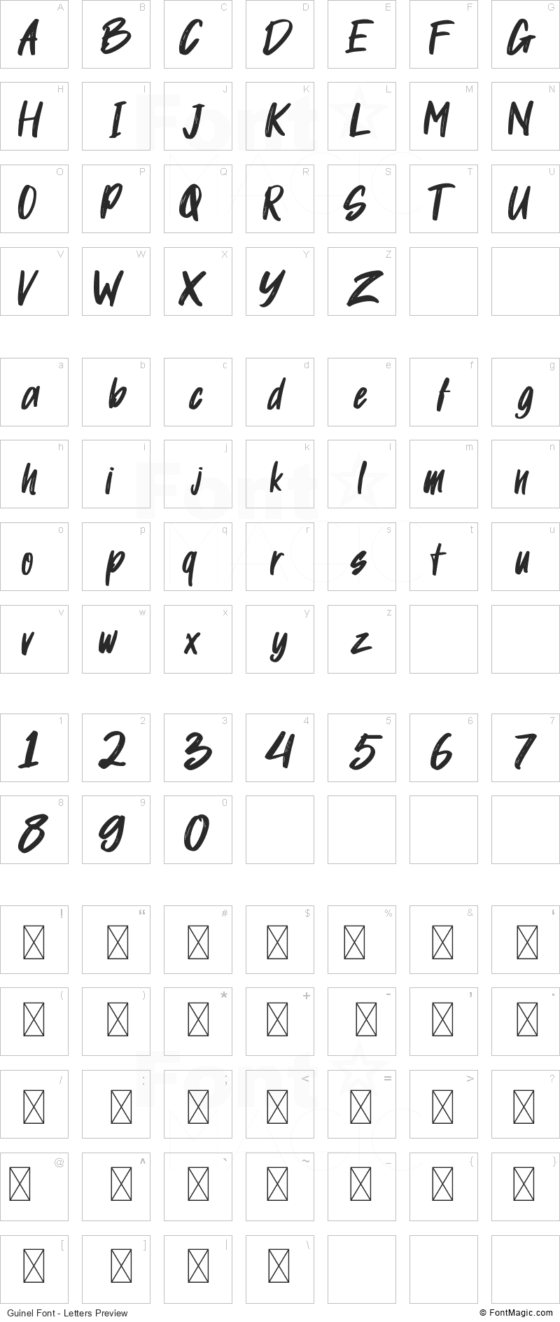 Guinel Font - All Latters Preview Chart