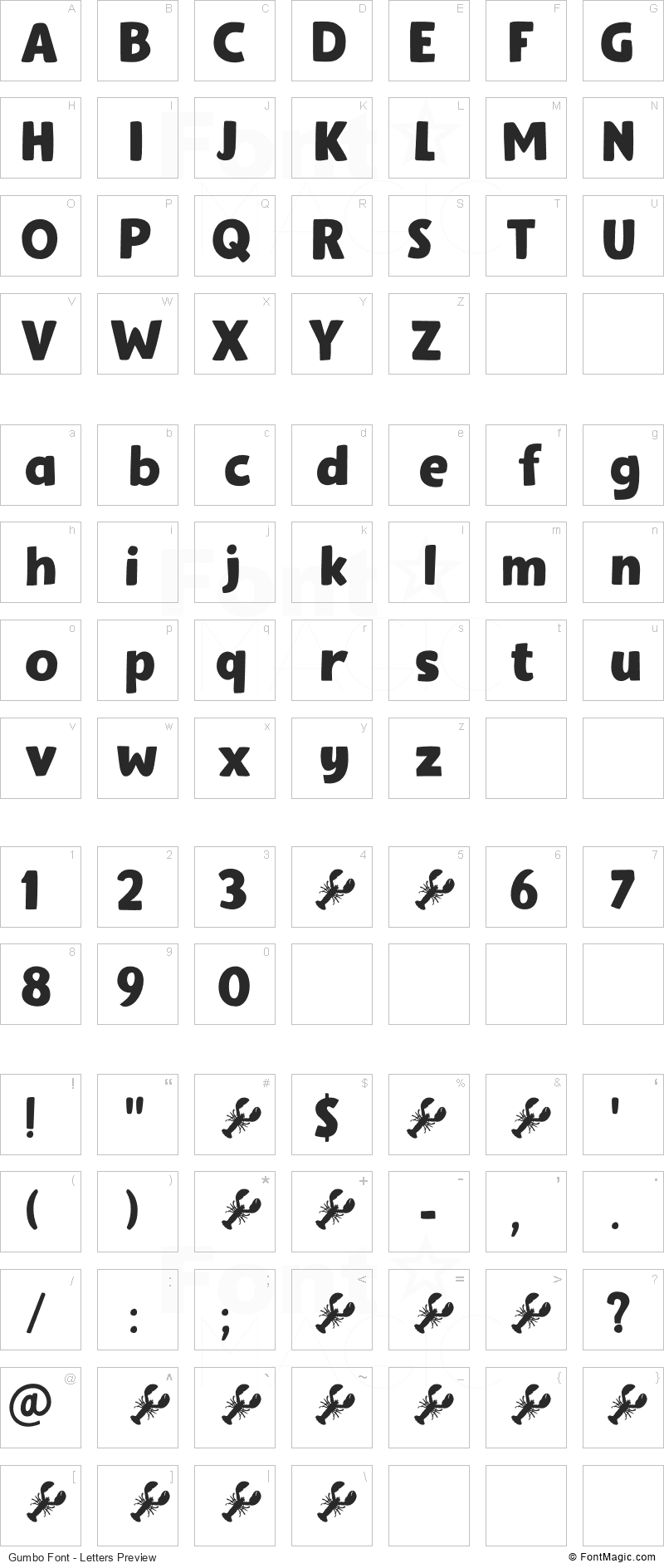 Gumbo Font - All Latters Preview Chart