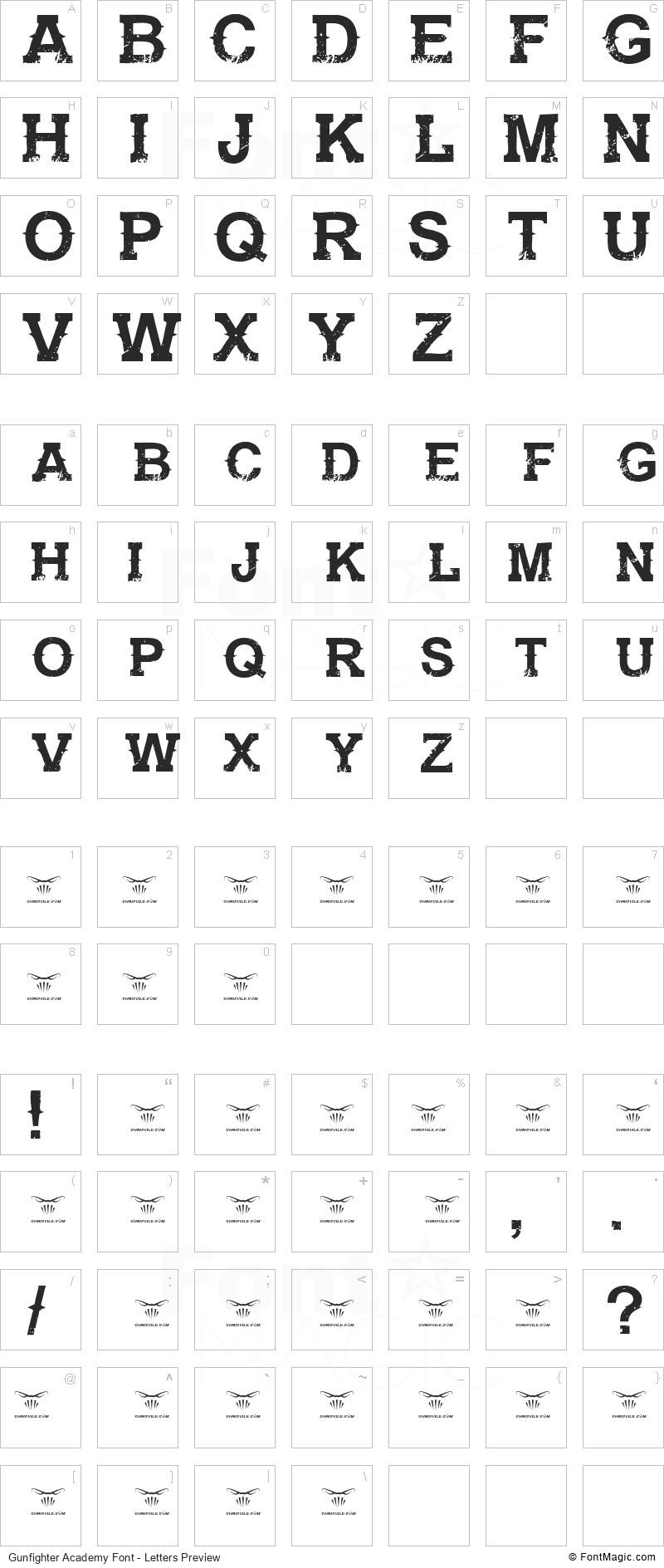 Gunfighter Academy Font - All Latters Preview Chart
