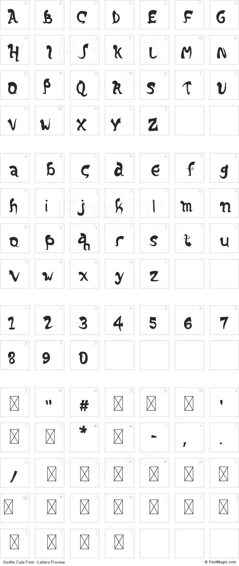 Gwittle Cute Font - All Latters Preview Chart