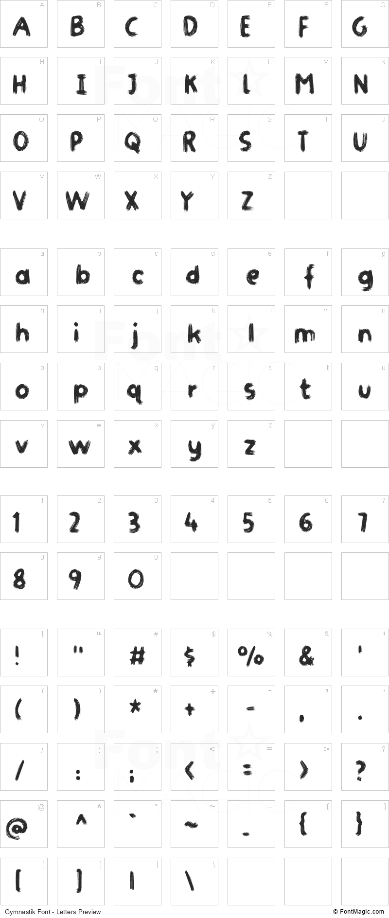 Gymnastik Font - All Latters Preview Chart