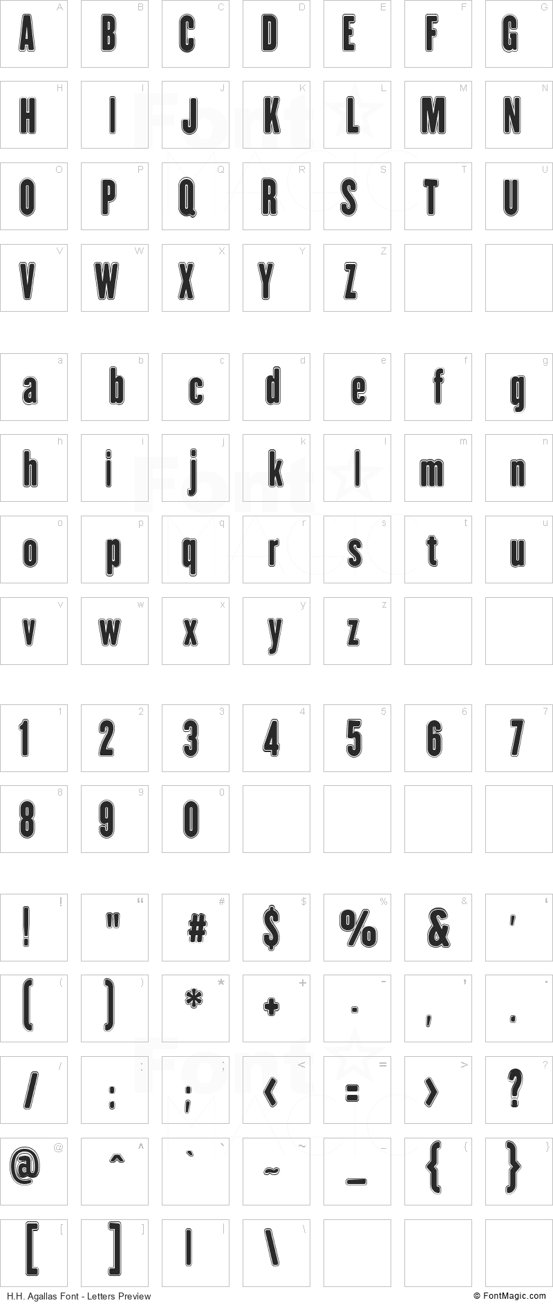 H.H. Agallas Font - All Latters Preview Chart