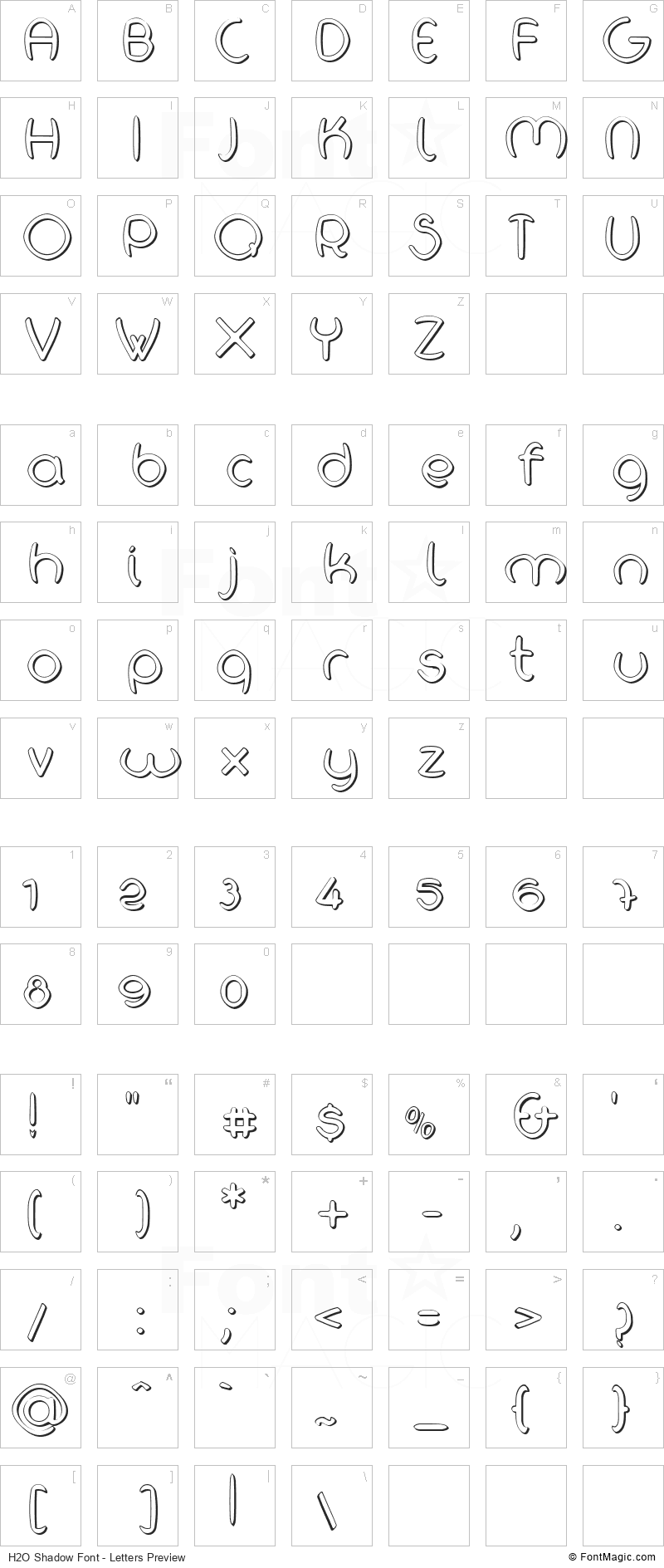 H2O Shadow Font - All Latters Preview Chart