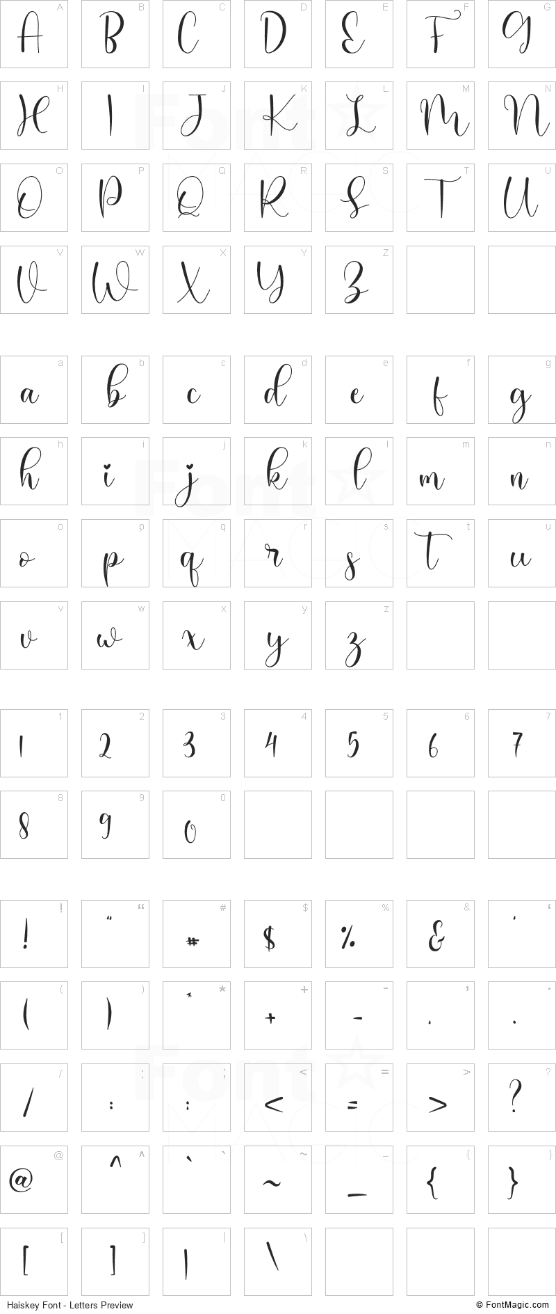 Haiskey Font - All Latters Preview Chart