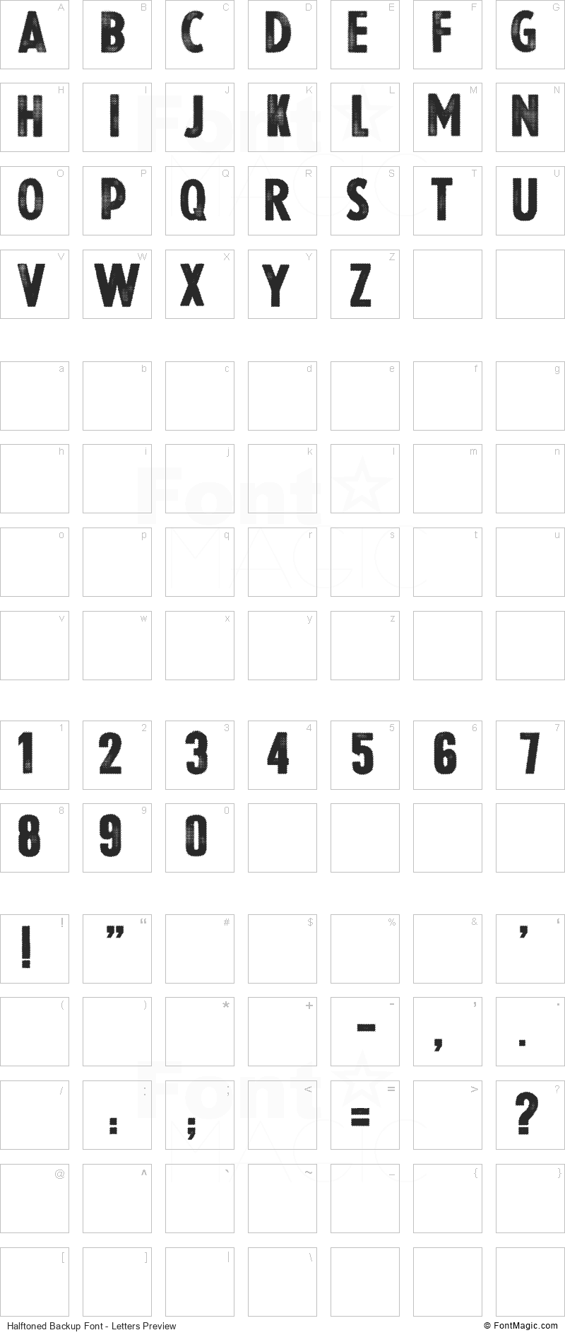 Halftoned Backup Font - All Latters Preview Chart