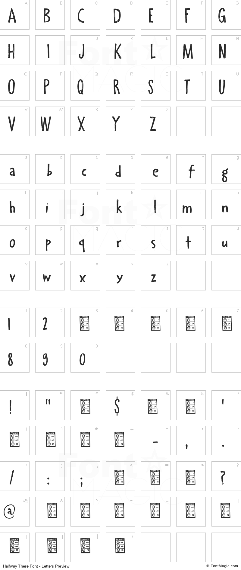 Halfway There Font - All Latters Preview Chart