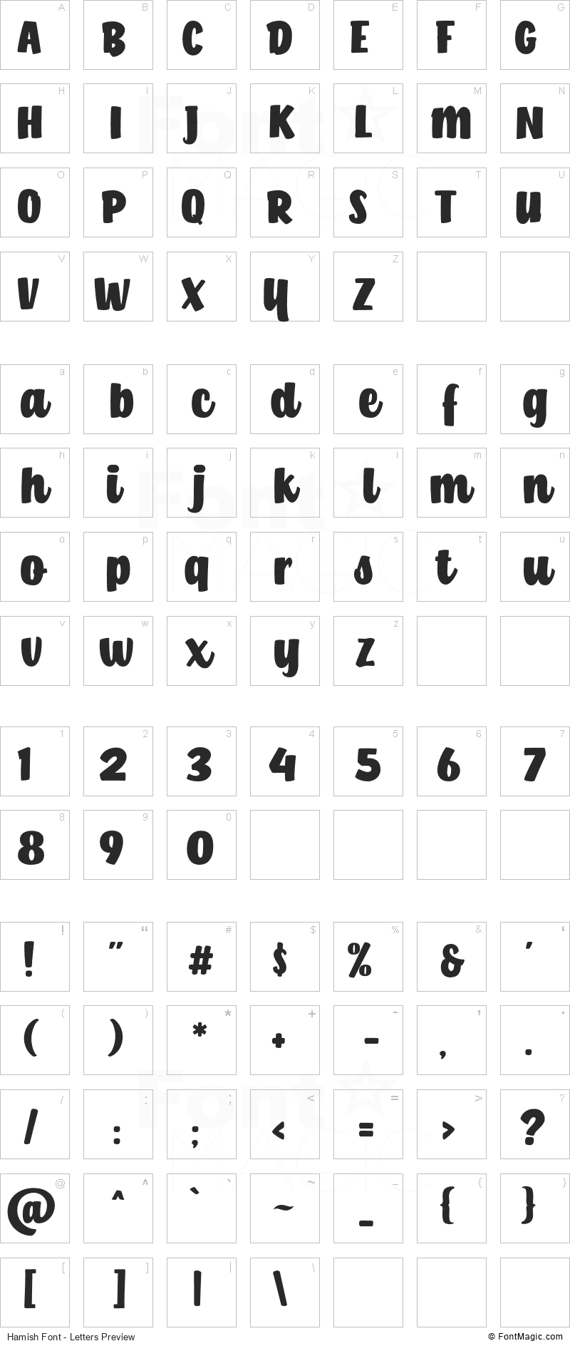 Hamish Font - All Latters Preview Chart