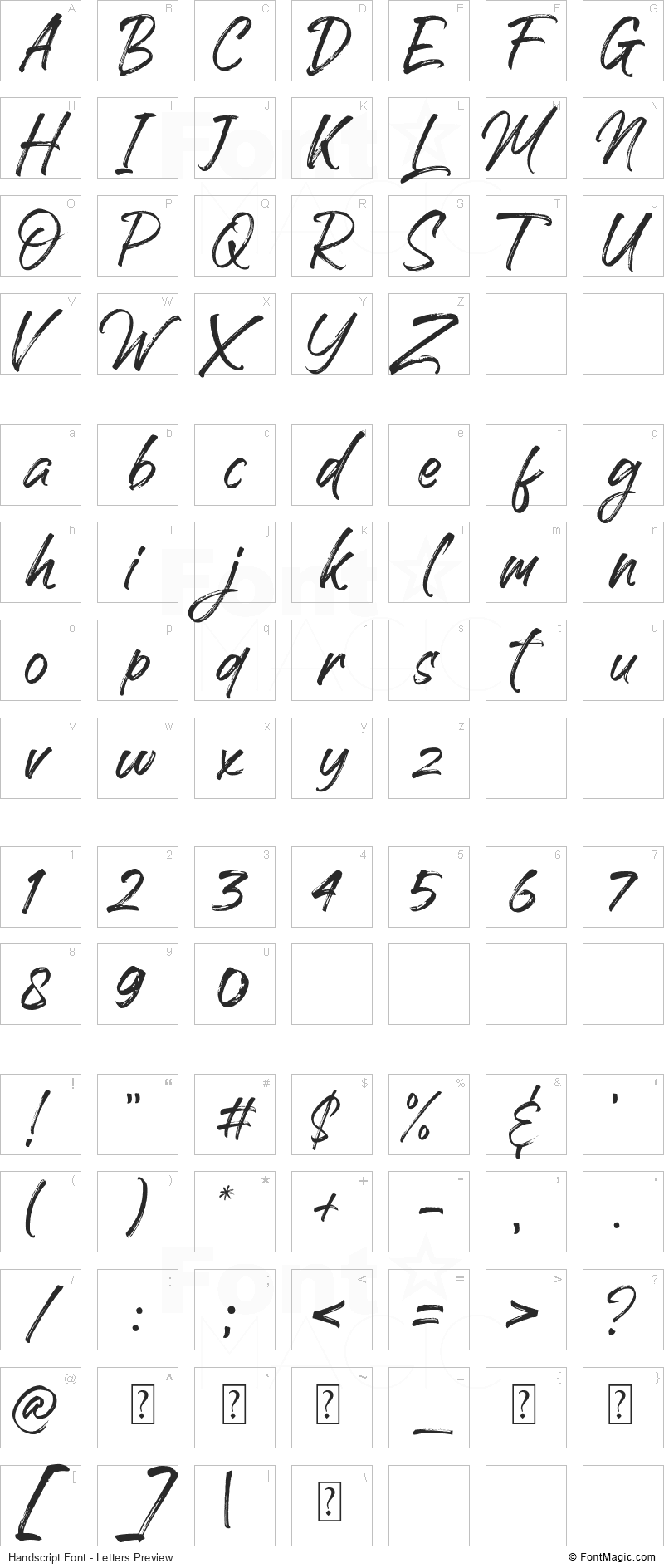 Handscript Font - All Latters Preview Chart