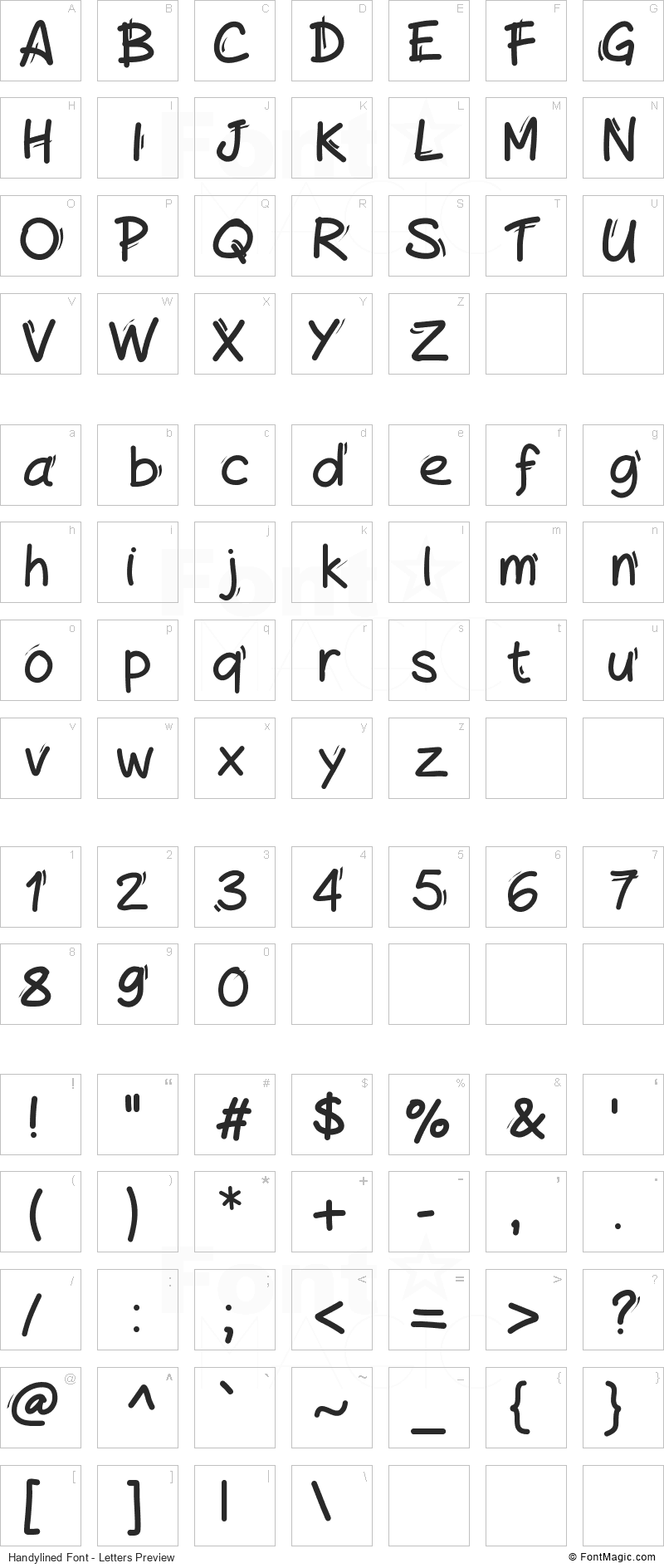 Handylined Font - All Latters Preview Chart