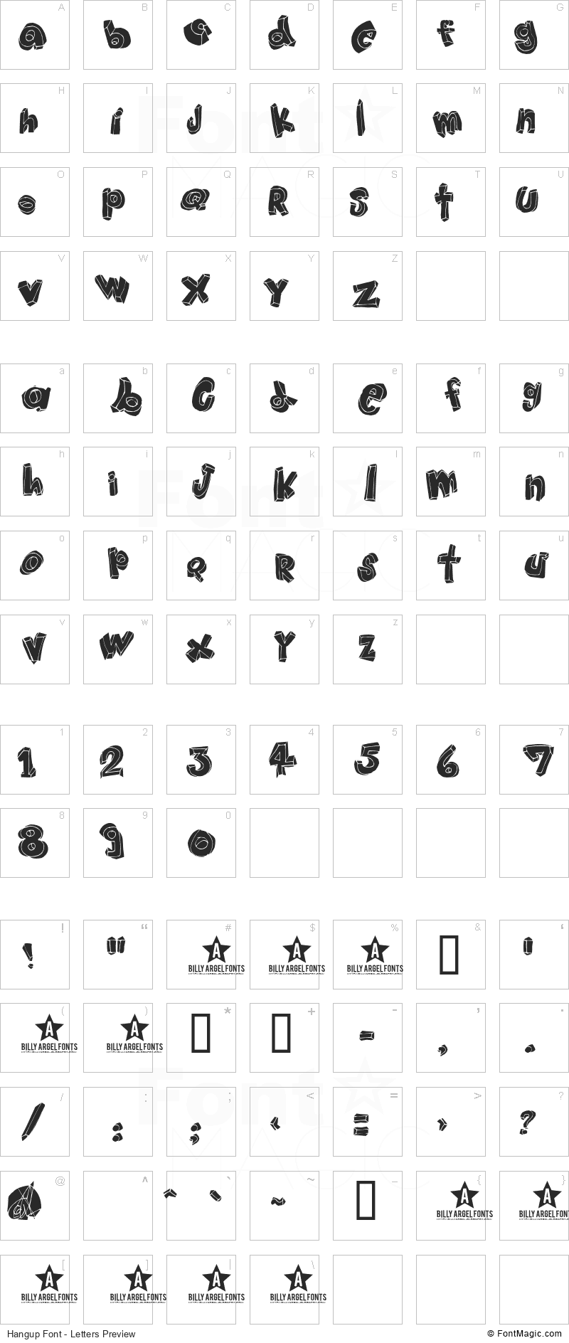 Hangup Font - All Latters Preview Chart