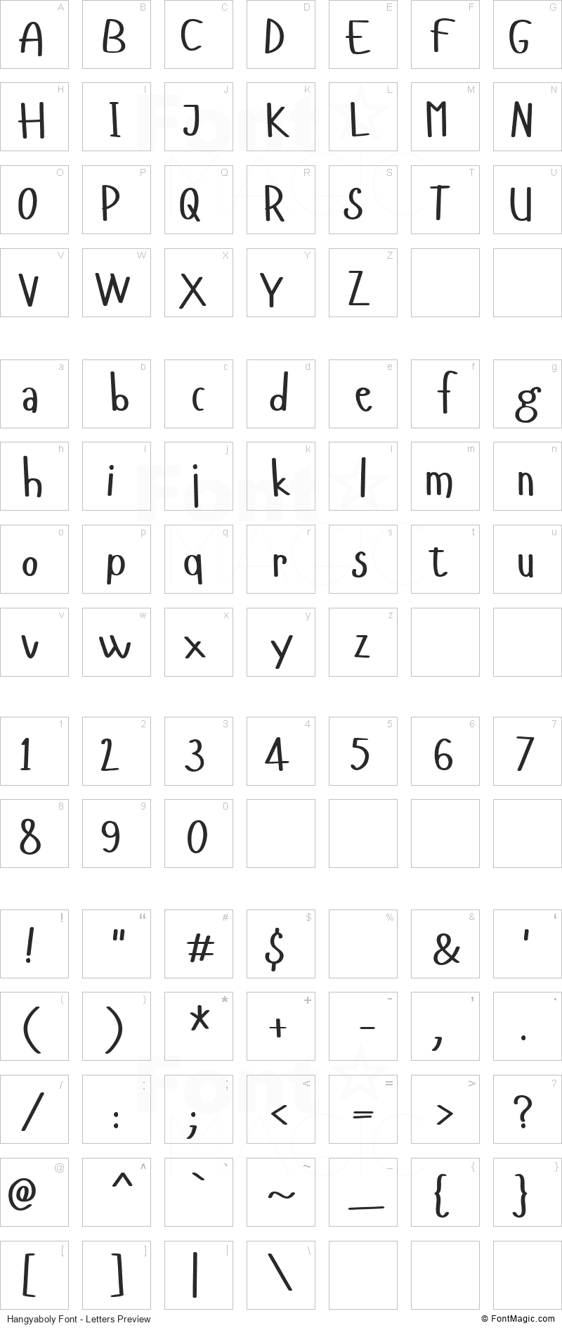 Hangyaboly Font - All Latters Preview Chart