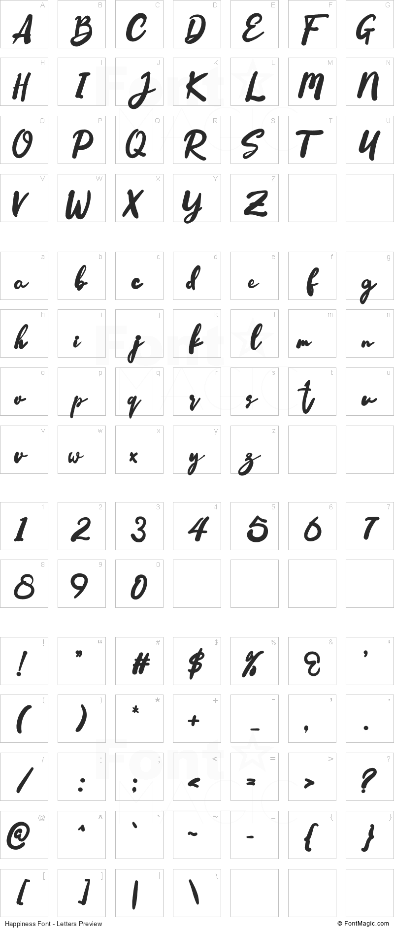 Happiness Font - All Latters Preview Chart
