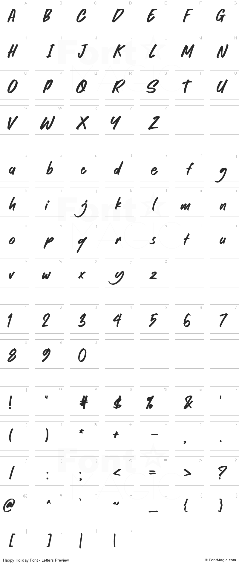 Happy Holiday Font - All Latters Preview Chart