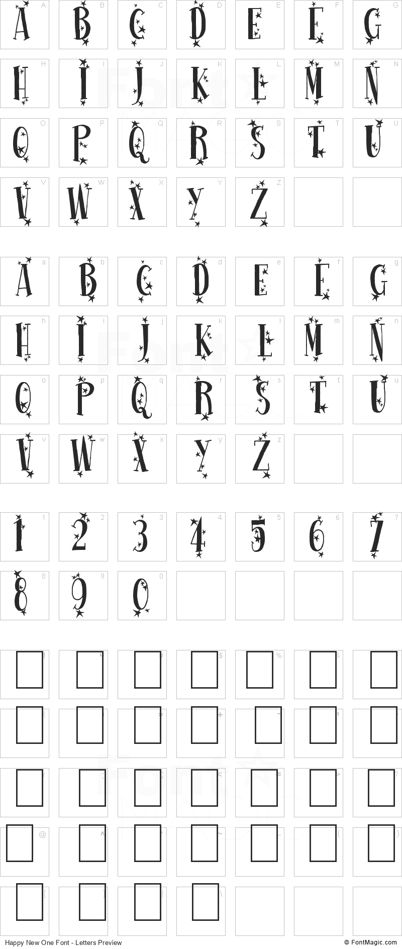 Happy New One Font - All Latters Preview Chart