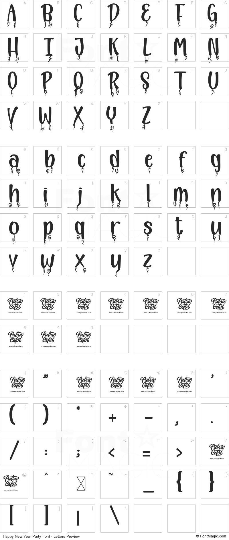 Happy New Year Party Font - All Latters Preview Chart