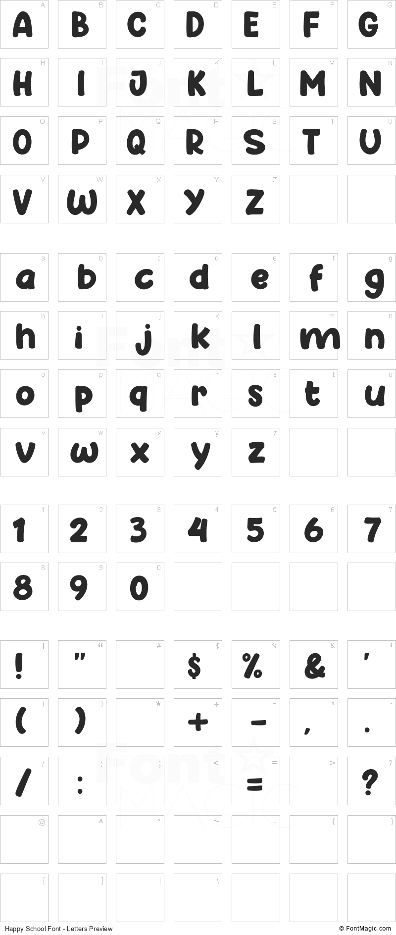 Happy School Font - All Latters Preview Chart