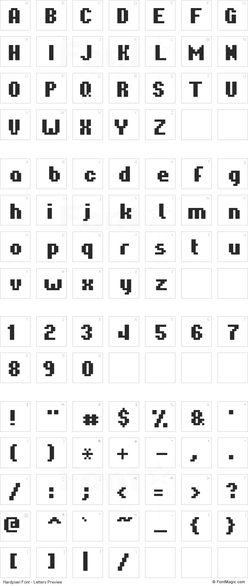 Hardpixel Font - All Latters Preview Chart