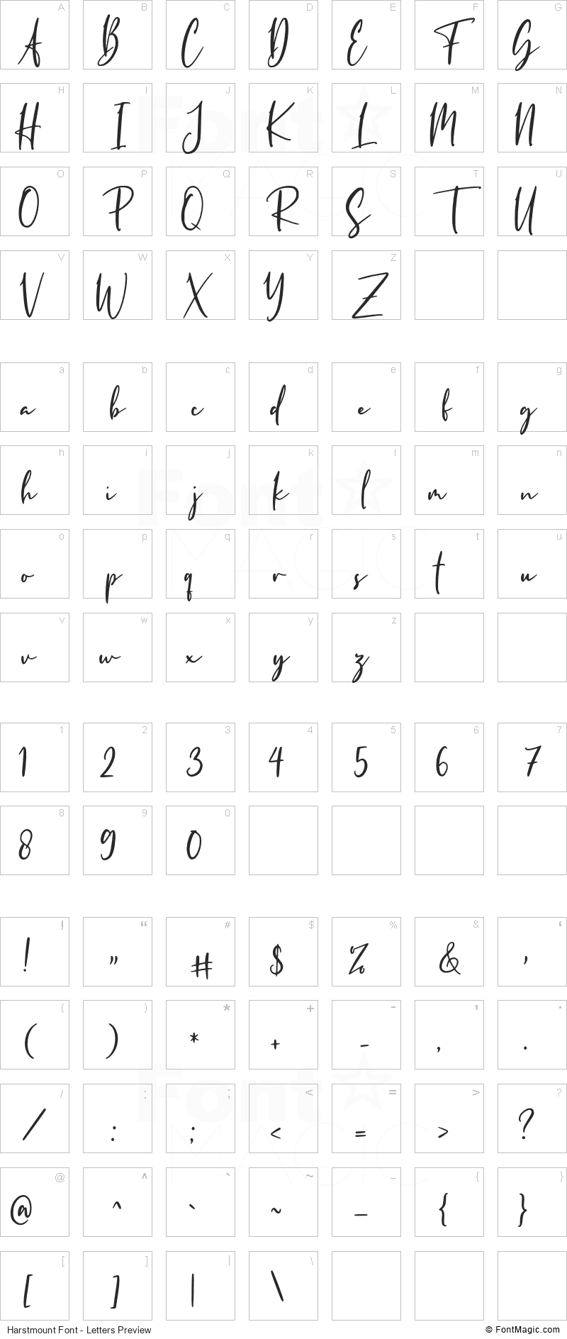 Harstmount Font - All Latters Preview Chart