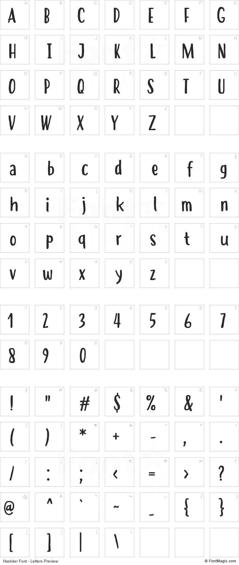 Hastoler Font - All Latters Preview Chart