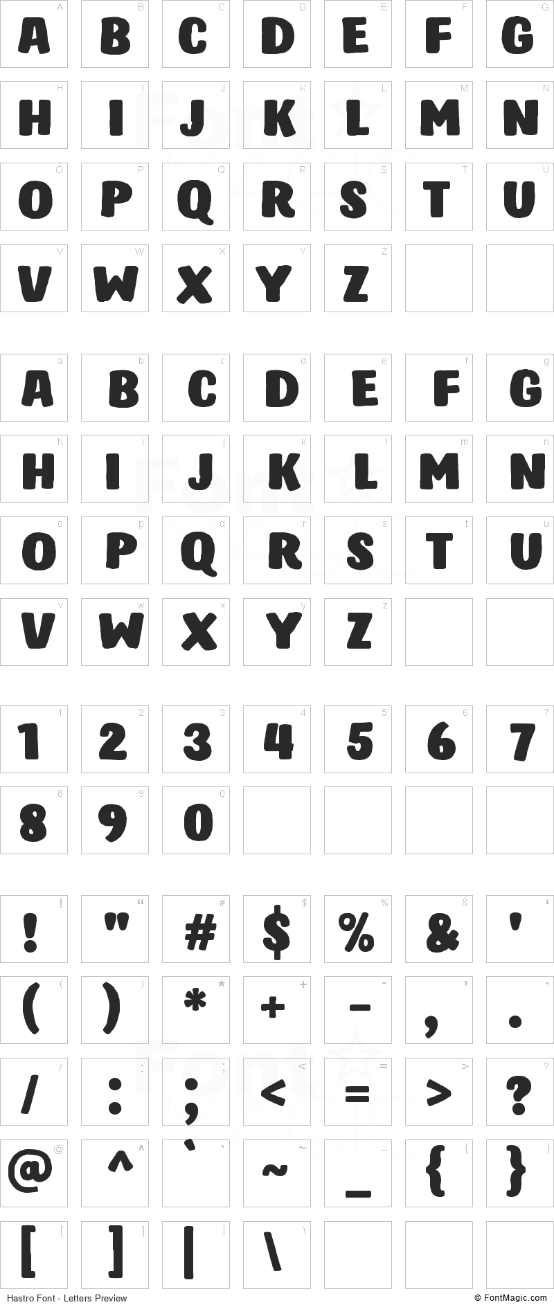 Hastro Font - All Latters Preview Chart