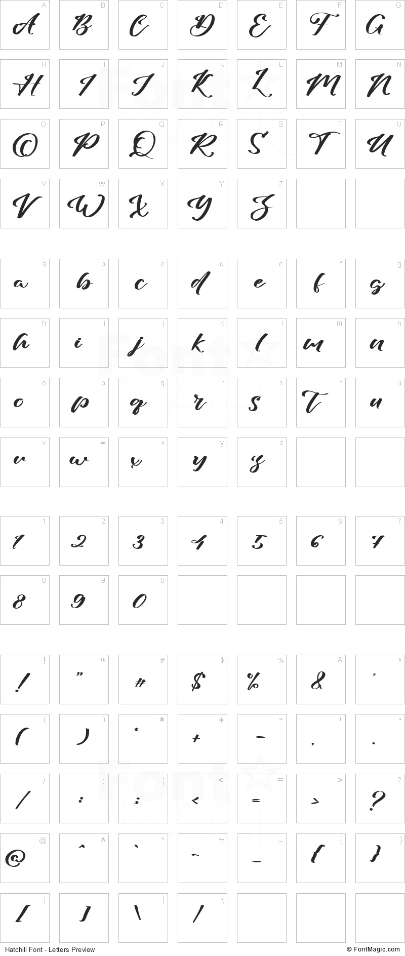 Hatchill Font - All Latters Preview Chart