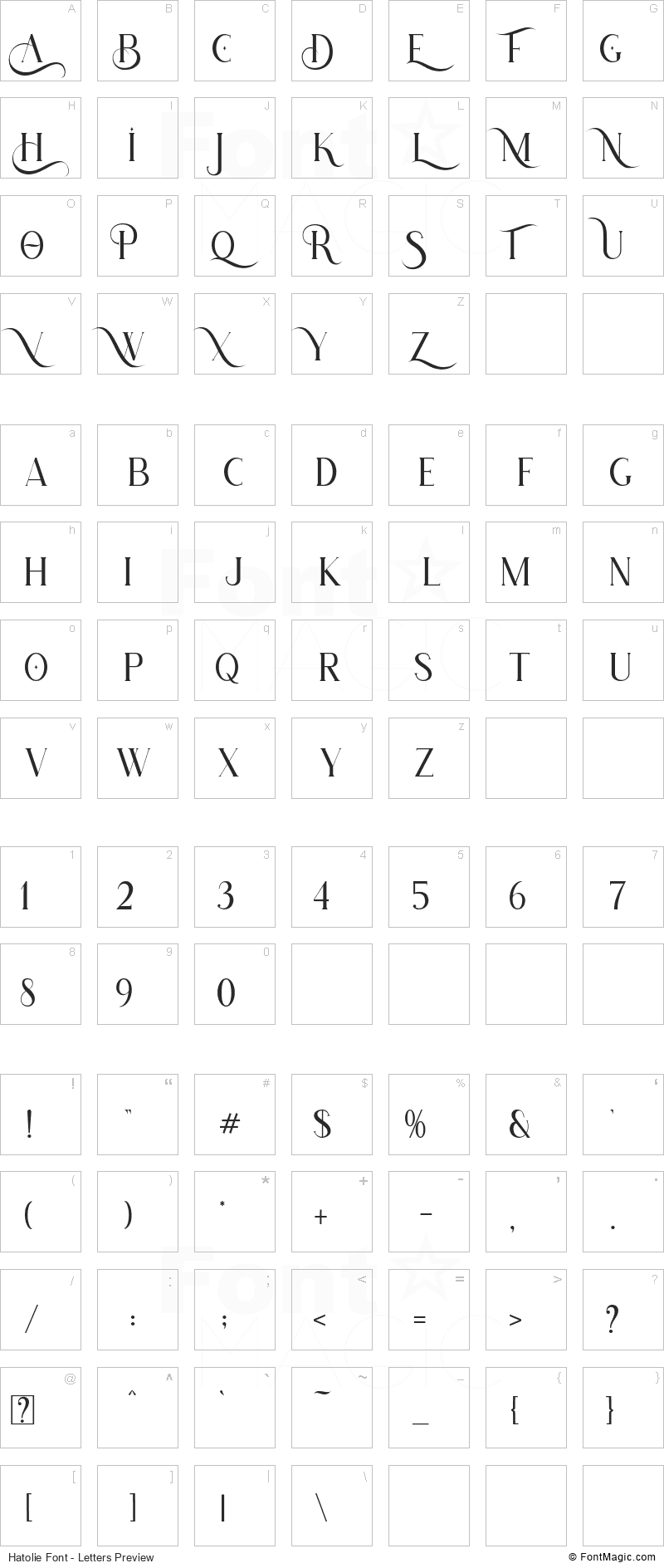 Hatolie Font - All Latters Preview Chart