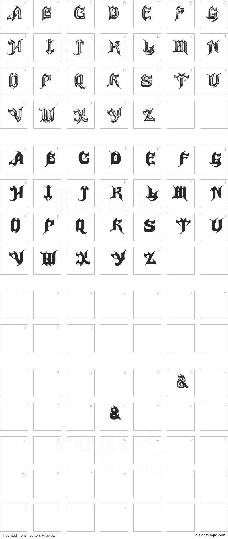 Haunted Font - All Latters Preview Chart