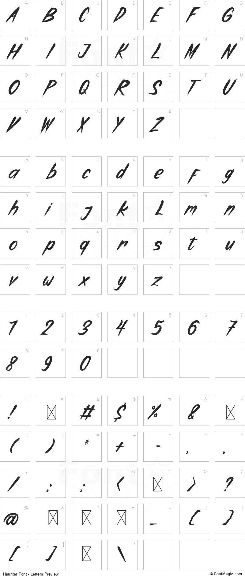 Haunter Font - All Latters Preview Chart