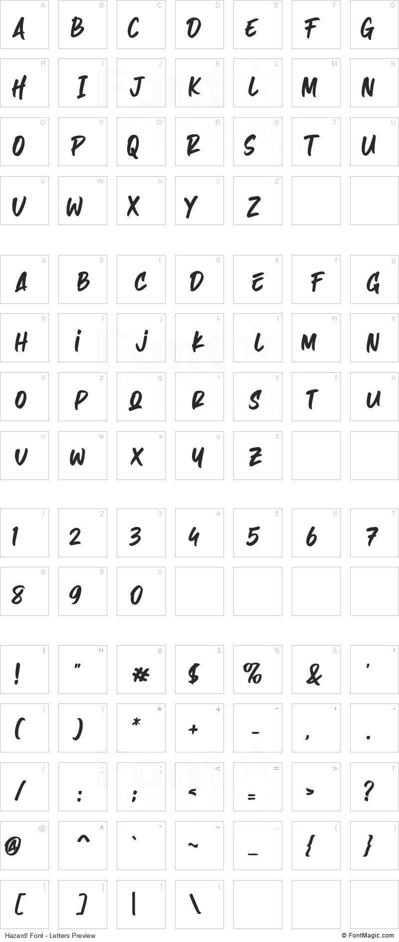 Hazard! Font - All Latters Preview Chart
