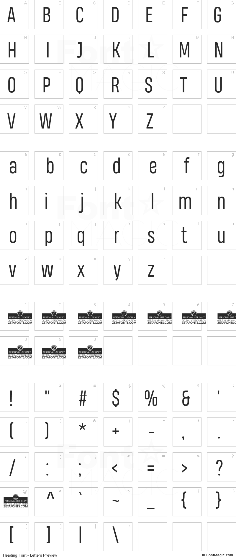 Heading Font - All Latters Preview Chart