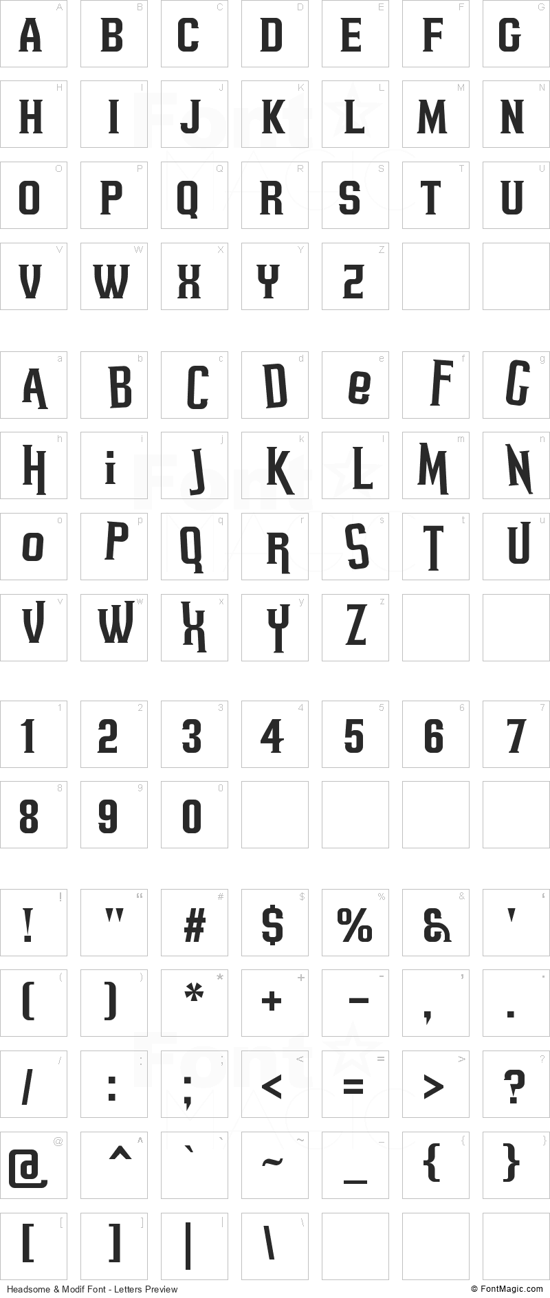 Headsome & Modif Font - All Latters Preview Chart