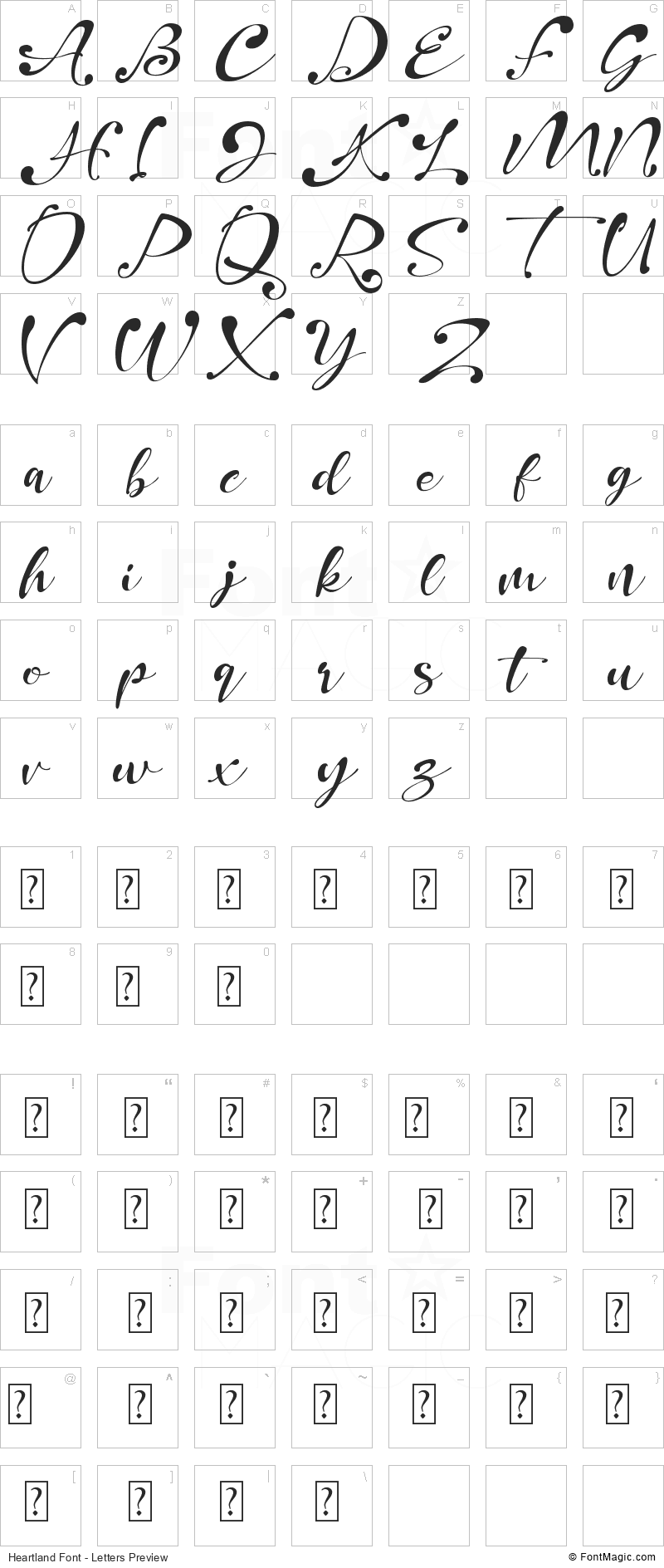 Heartland Font - All Latters Preview Chart