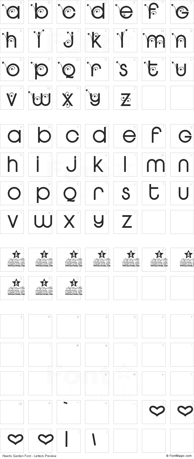 Hearts Garden Font - All Latters Preview Chart
