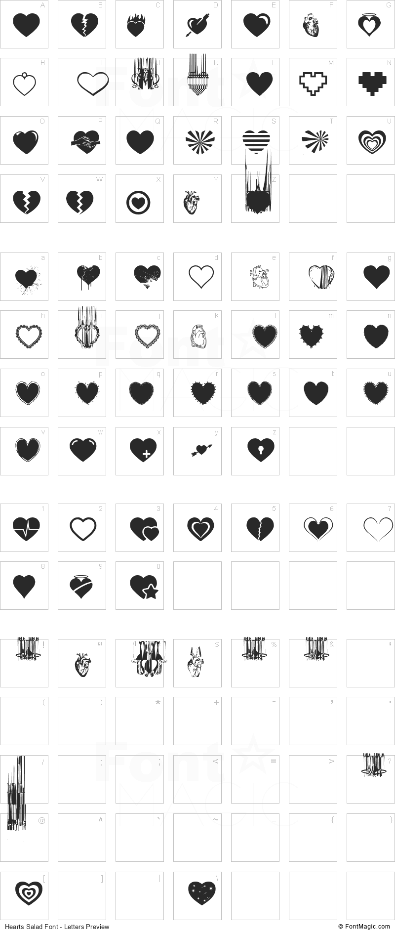 Hearts Salad Font - All Latters Preview Chart