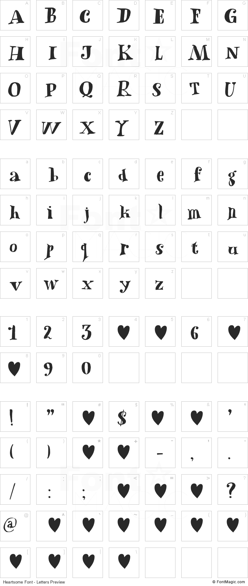 Heartsome Font - All Latters Preview Chart