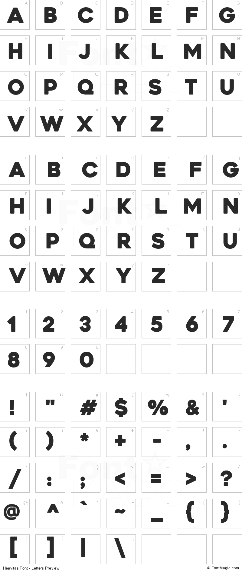 Heavitas Font - All Latters Preview Chart