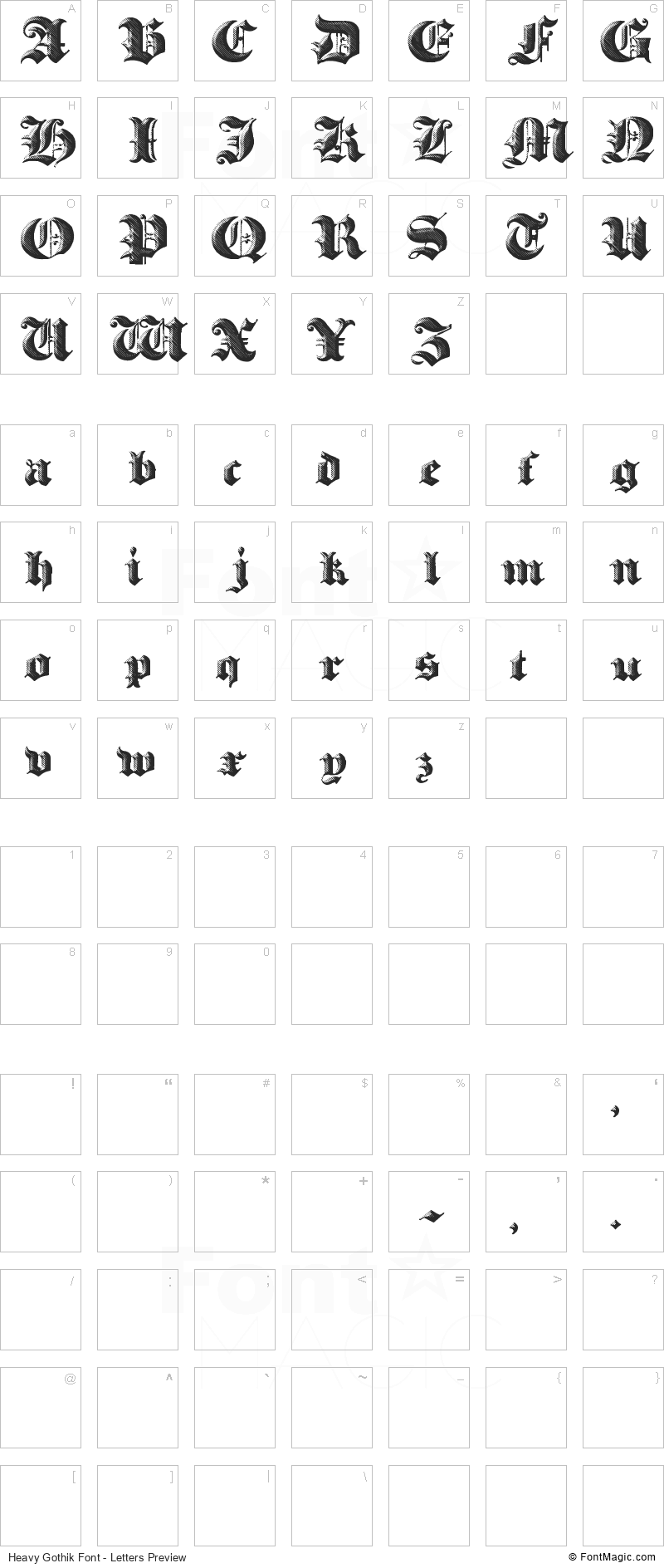 Heavy Gothik Font - All Latters Preview Chart