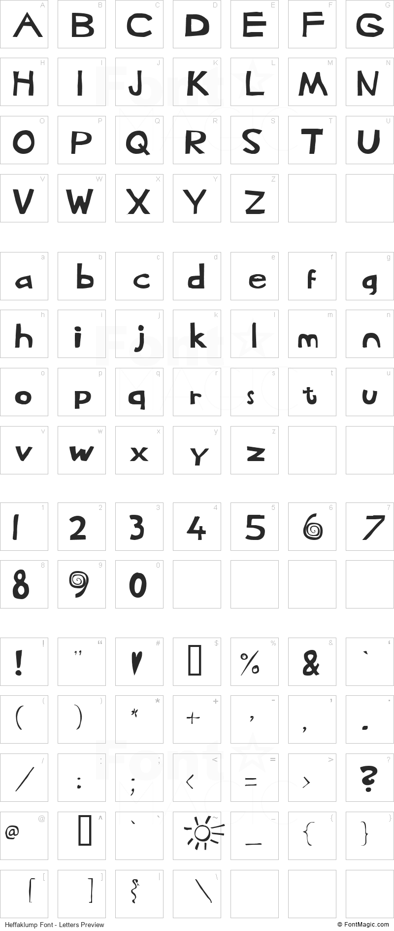 Heffaklump Font - All Latters Preview Chart