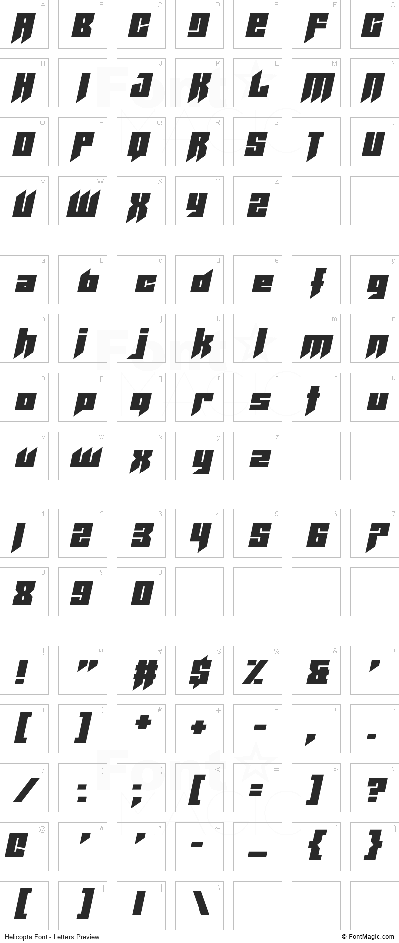 Helicopta Font - All Latters Preview Chart