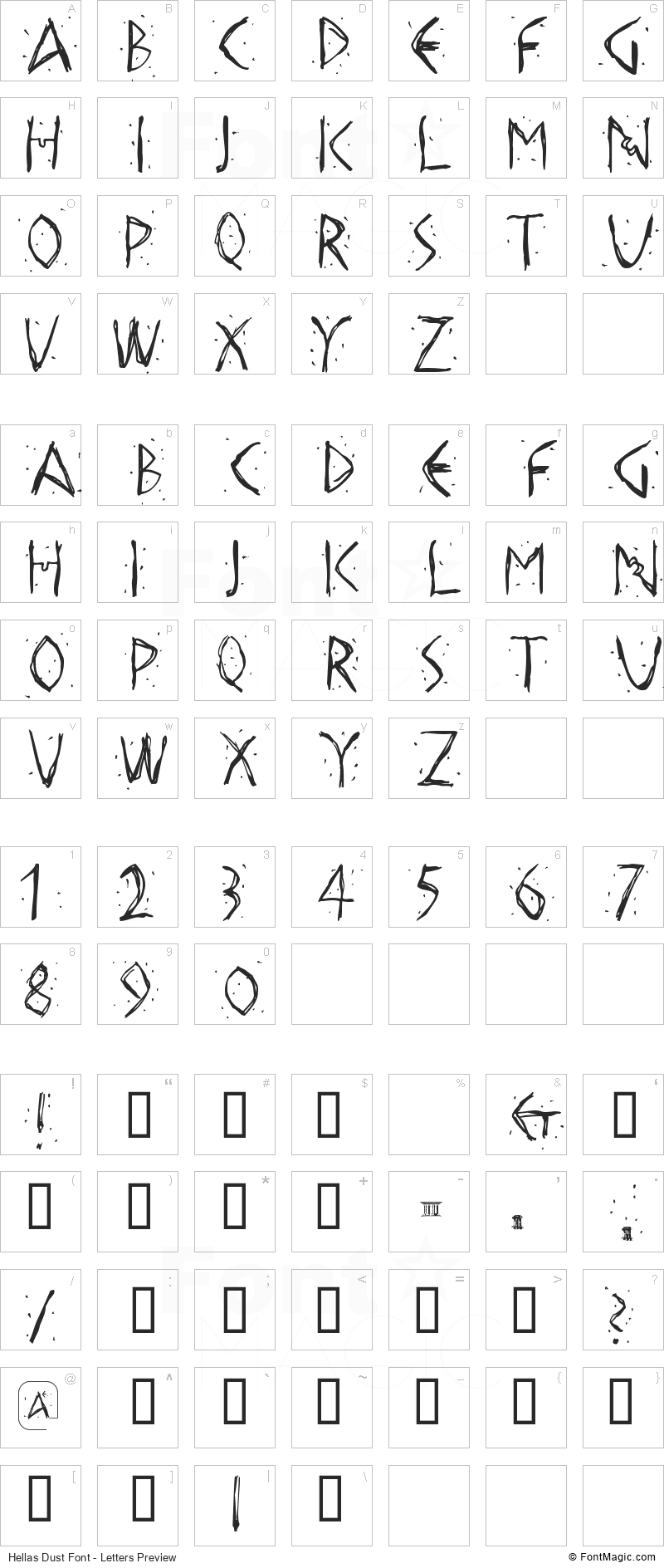 Hellas Dust Font - All Latters Preview Chart