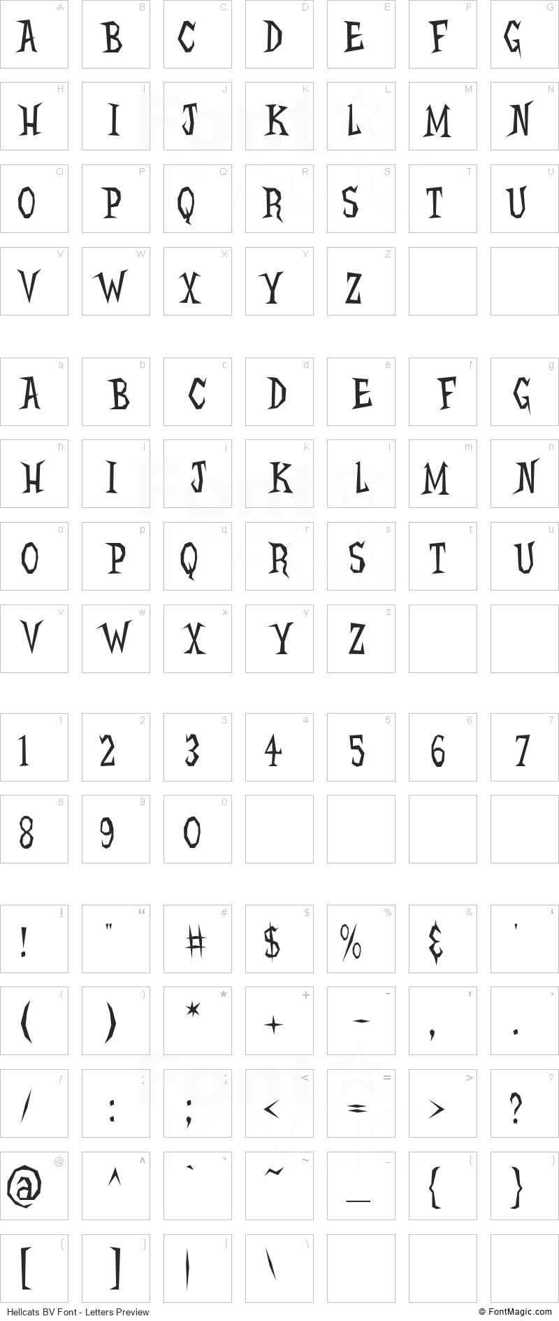 Hellcats BV Font - All Latters Preview Chart